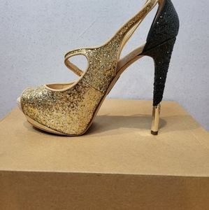 Black and Gold Sequined Heels